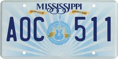 MS license plate AOC511