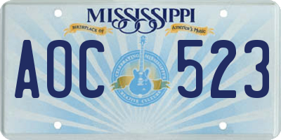 MS license plate AOC523