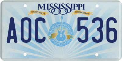 MS license plate AOC536