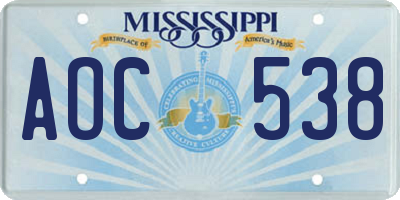 MS license plate AOC538