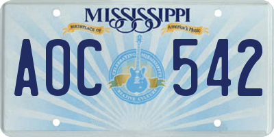 MS license plate AOC542