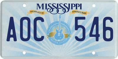 MS license plate AOC546