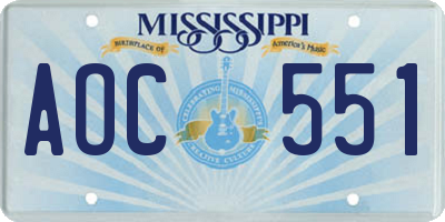 MS license plate AOC551