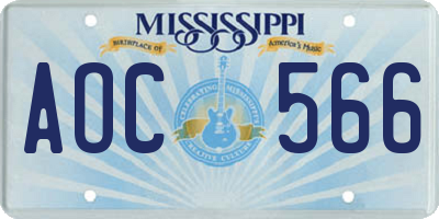 MS license plate AOC566