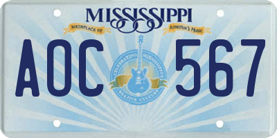 MS license plate AOC567