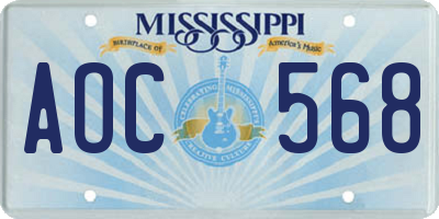 MS license plate AOC568