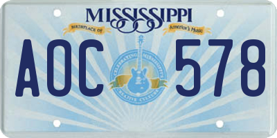 MS license plate AOC578