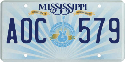 MS license plate AOC579