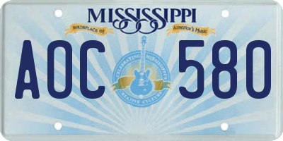MS license plate AOC580