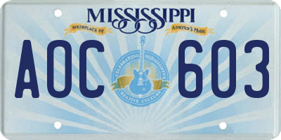 MS license plate AOC603
