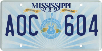 MS license plate AOC604