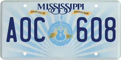 MS license plate AOC608