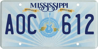 MS license plate AOC612