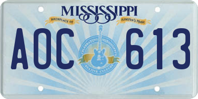 MS license plate AOC613