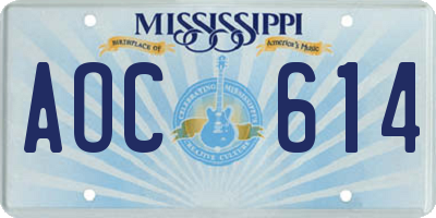MS license plate AOC614