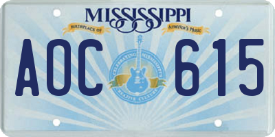 MS license plate AOC615