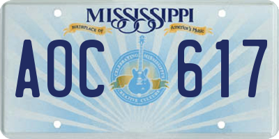 MS license plate AOC617