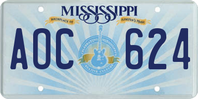 MS license plate AOC624