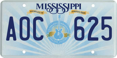 MS license plate AOC625