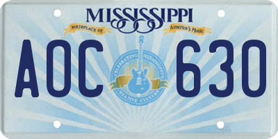 MS license plate AOC630