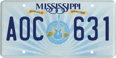 MS license plate AOC631