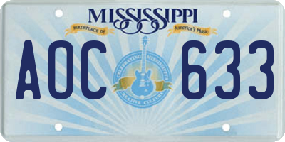 MS license plate AOC633