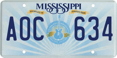 MS license plate AOC634