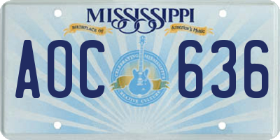 MS license plate AOC636