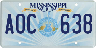 MS license plate AOC638
