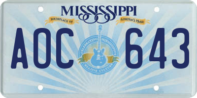 MS license plate AOC643