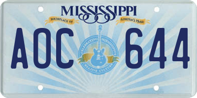 MS license plate AOC644