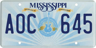 MS license plate AOC645