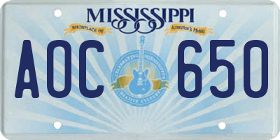 MS license plate AOC650