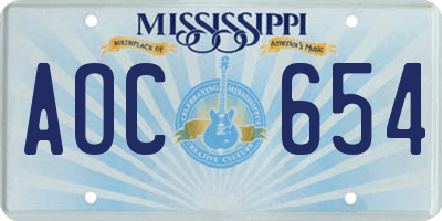 MS license plate AOC654