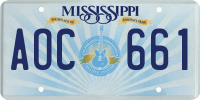 MS license plate AOC661