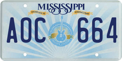 MS license plate AOC664