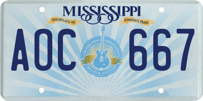 MS license plate AOC667