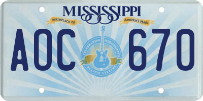 MS license plate AOC670