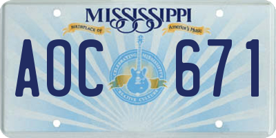 MS license plate AOC671