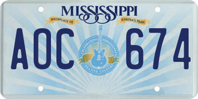 MS license plate AOC674