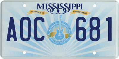 MS license plate AOC681