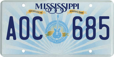MS license plate AOC685