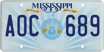MS license plate AOC689