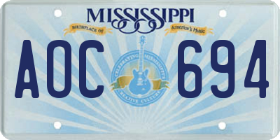 MS license plate AOC694