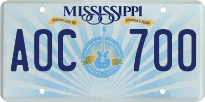 MS license plate AOC700