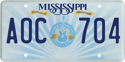 MS license plate AOC704