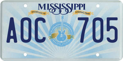 MS license plate AOC705