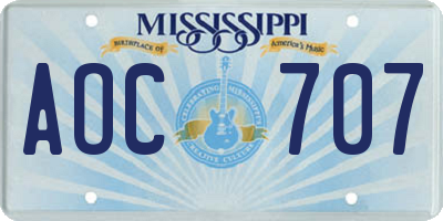 MS license plate AOC707