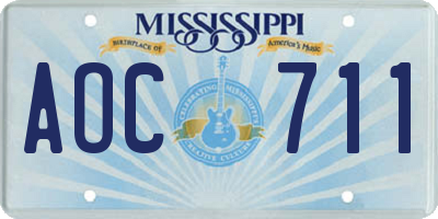 MS license plate AOC711