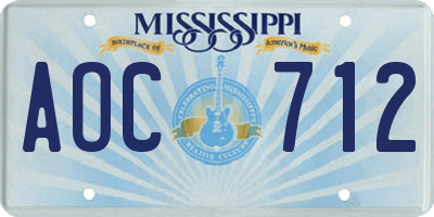 MS license plate AOC712